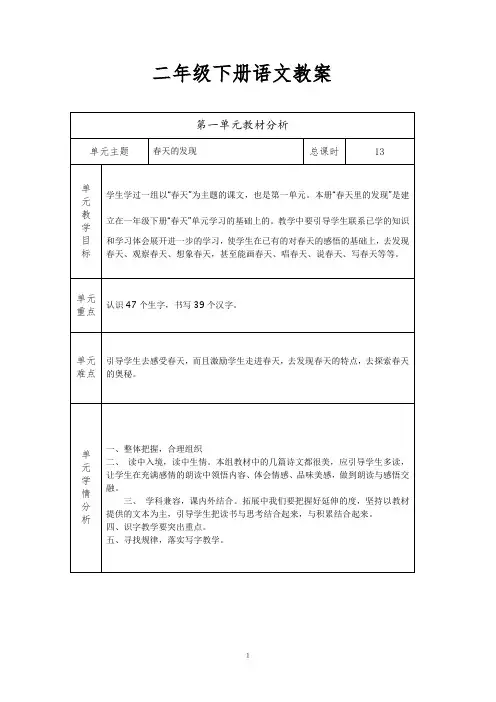 二年级下册备课(含二次备课)