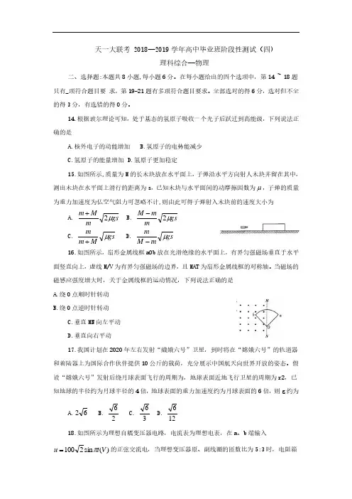 河南省天一大联考2019届高三阶段性测试(四)理科综合及答案