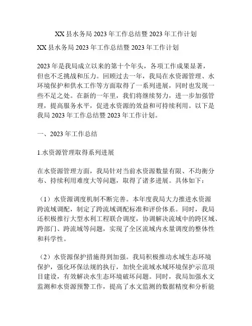 XX县水务局2023年工作总结暨2023年工作计划
