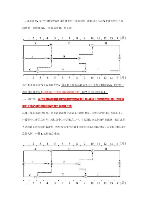 双代号时标网络图总时差和自由时差的计算方法