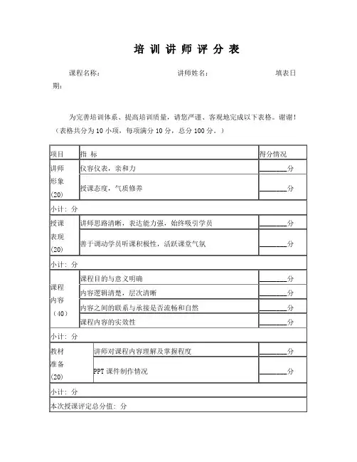 培训讲师评分表