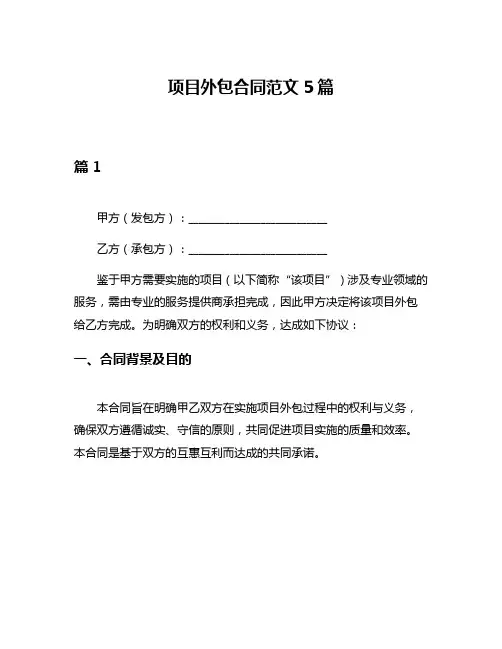 项目外包合同范文5篇