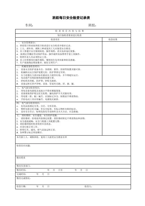 安全管理各种表格