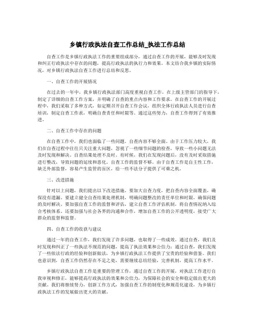 乡镇行政执法自查工作总结_执法工作总结