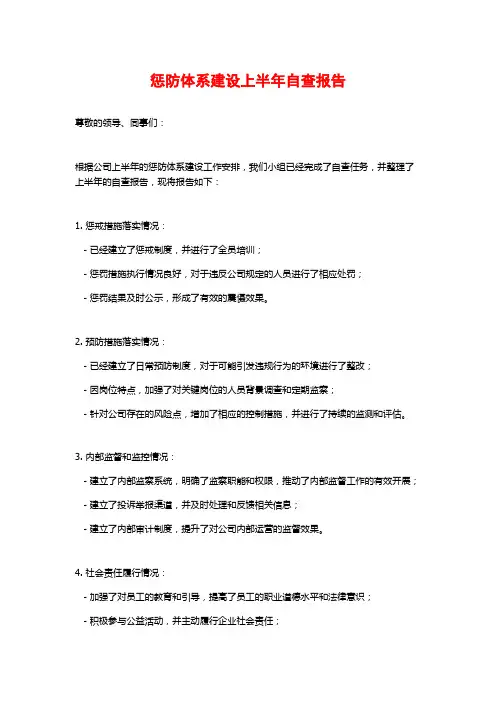 惩防体系建设上半年自查报告 (2)