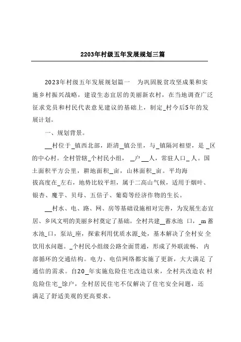 2203年村级五年发展规划三篇 