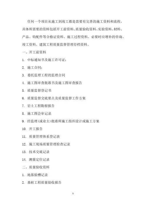 建筑工程从开工到竣工所需资料大全