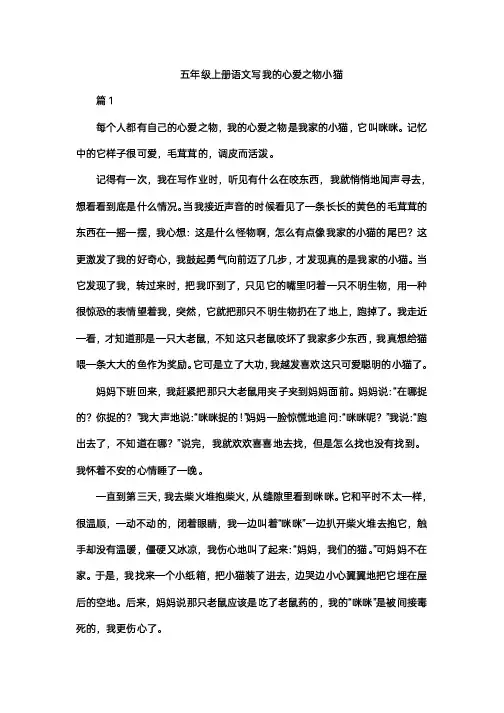 五年级上册语文写我的心爱之物小猫