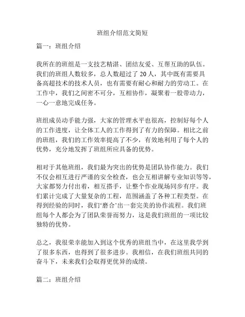 班组介绍范文简短