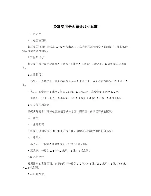 公寓室内平面设计尺寸标准