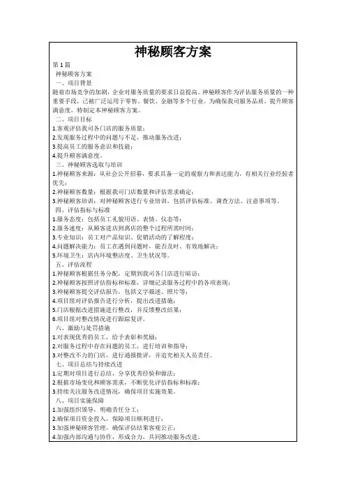 神秘顾客方案
