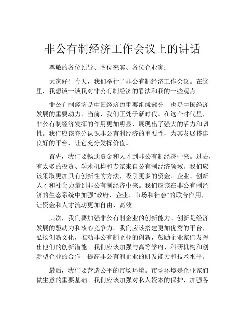 非公有制经济工作会议上的讲话