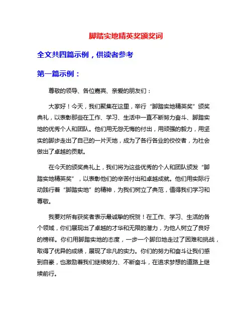 脚踏实地精英奖颁奖词