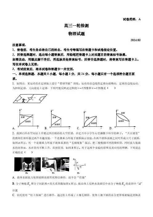 2024年山东省泰安市高三一模卷物理试题及答案