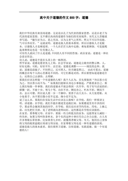 高中关于道德的作文800字：道德