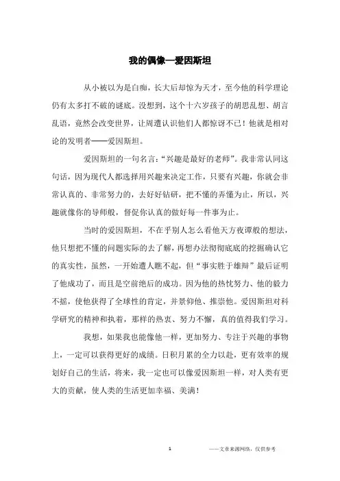 我的偶像—爱因斯坦_写人作文