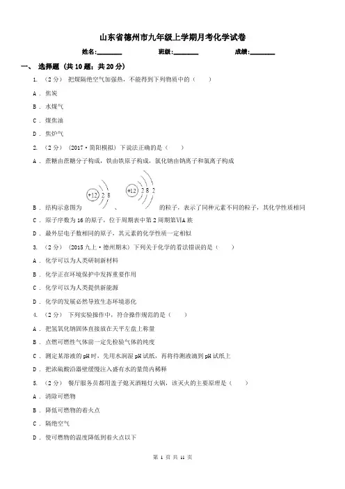 山东省德州市九年级上学期月考化学试卷