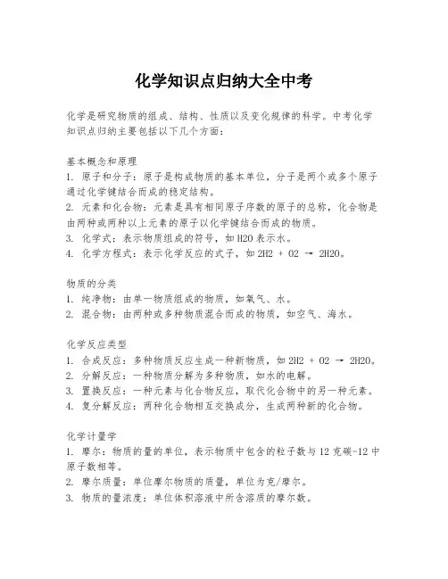 化学知识点归纳大全中考