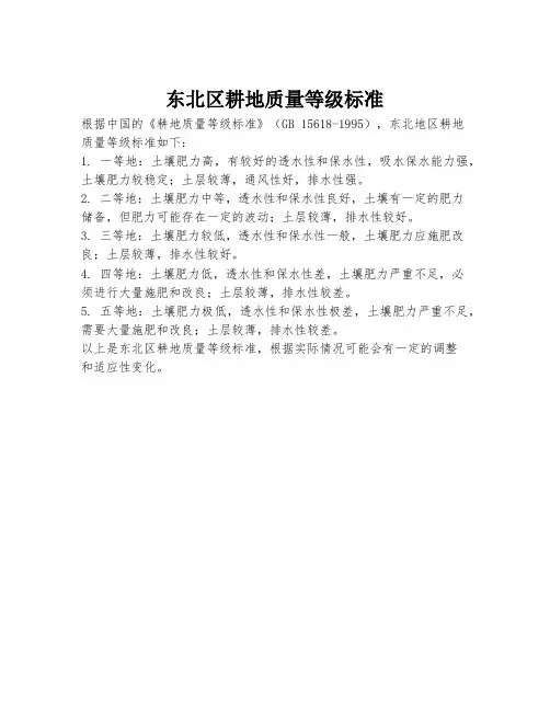 东北区耕地质量等级标准