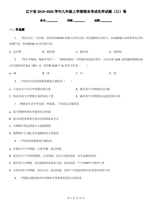 辽宁省2019-2020学年九年级上学期期末考试化学试题(II)卷