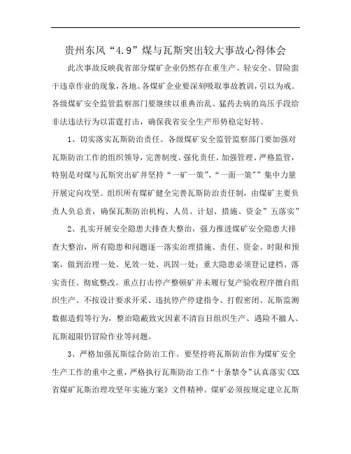 贵州东风“4.9”煤与瓦斯突出较大事故心得体会