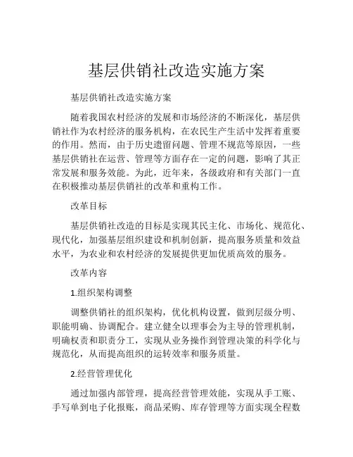基层供销社改造实施方案