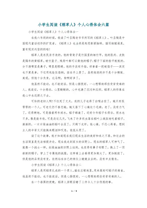 小学生阅读《稻草人》个人心得体会六篇