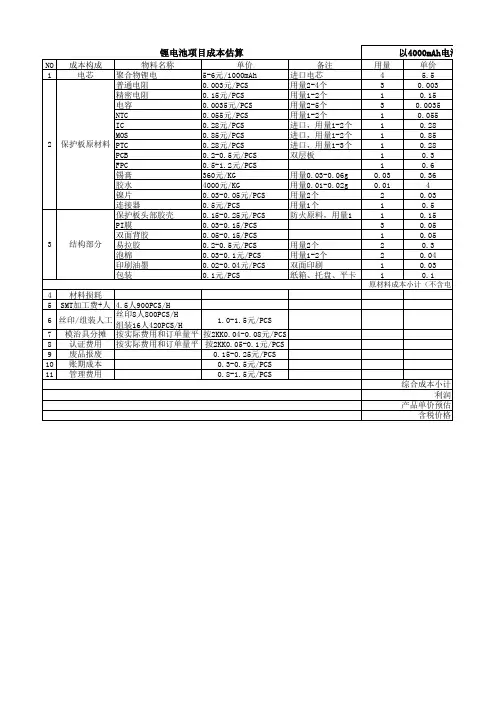 软包锂电池成本分析表