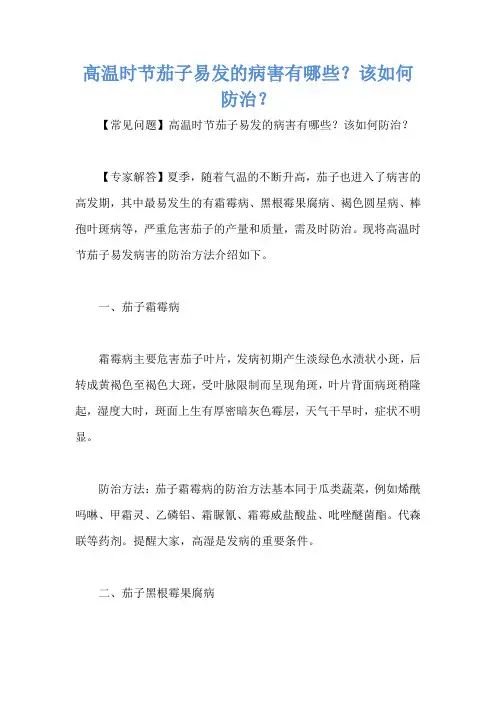高温时节茄子易发的病害有哪些？该如何防治？