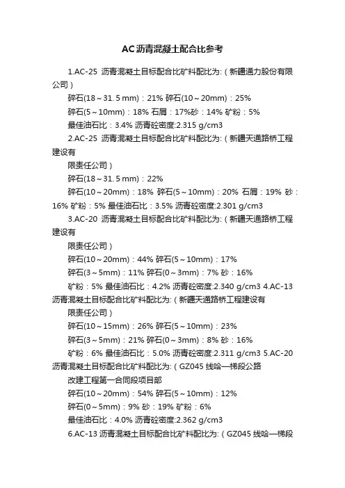 AC沥青混凝土配合比参考