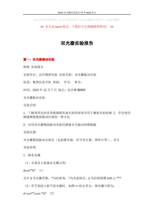 2018-双光栅实验报告-优秀word范文 (18页)