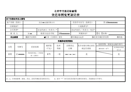 表20货运车辆变更登记表样表(增车)