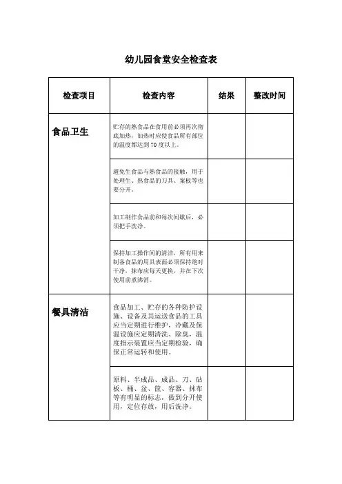 幼儿园食堂安全检查表