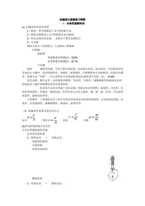 西北工业大学机械设计基础复习纲要