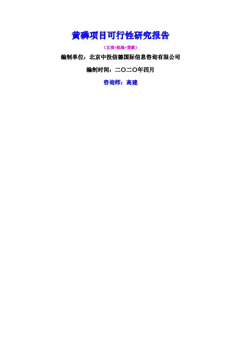 黄磷项目可行性研究报告