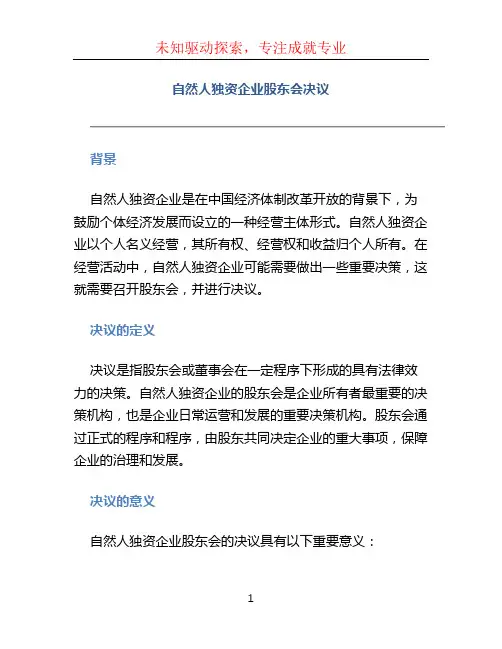 自然人独资企业股东会决议