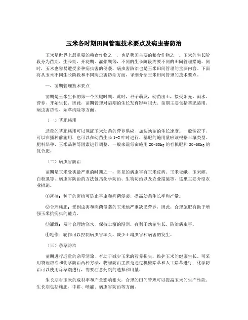 玉米各时期田间管理技术要点及病虫害防治