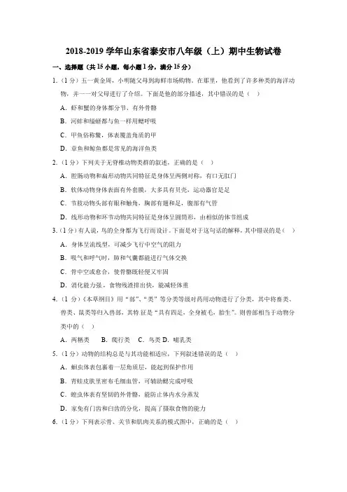 2018-2019学年八年级上学期期中考试生物试题 (12)