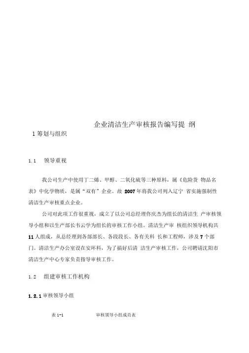 企业清洁生产审核报告编写提纲