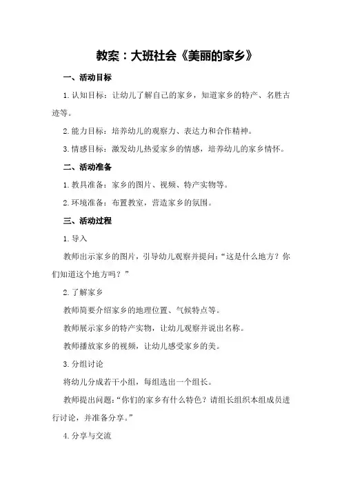 大班社会教案美丽的家乡
