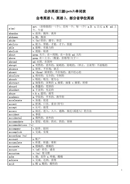 公共英语三级单词表