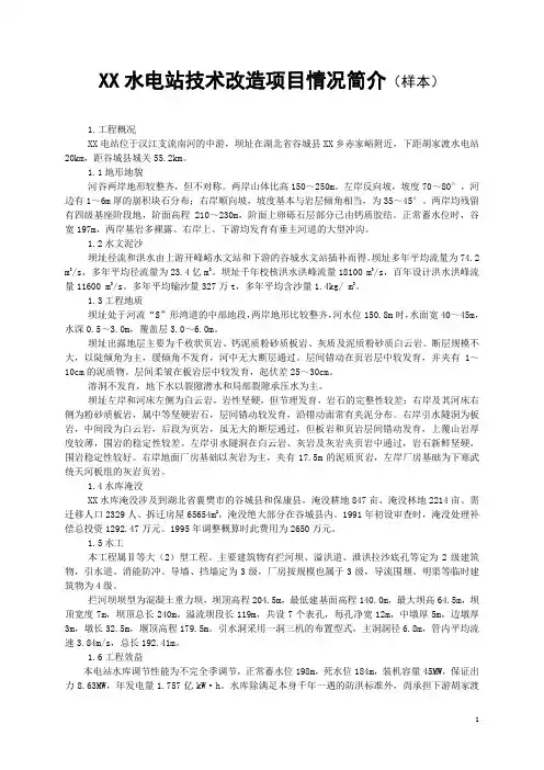XX水电站技术改造项目情况简介(样本)