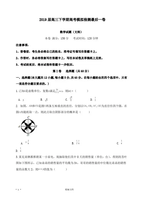 【精编文档】安徽省定远县民族中学2019届高三数学下学期最后一次模拟考试试卷文.doc