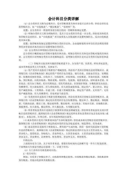 会计科目分类详解