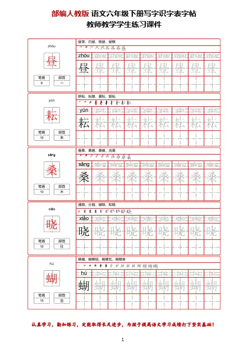 部编人教版 语文六年级下册写字识字表字帖 教师教学学生练习ppt课件 36页