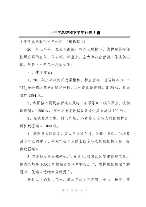 上半年总结和下半年计划5篇