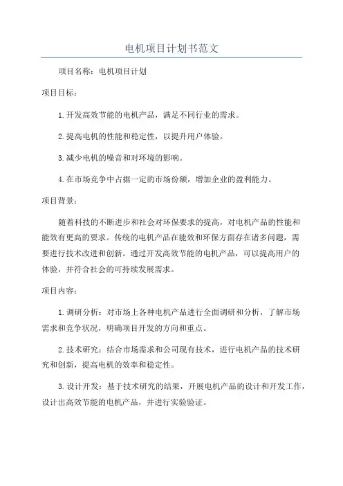 电机项目计划书范文