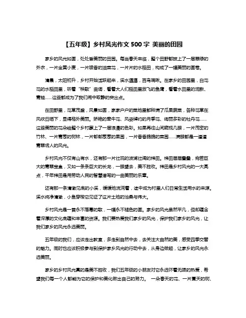 【五年级】乡村风光作文500字 美丽的田园