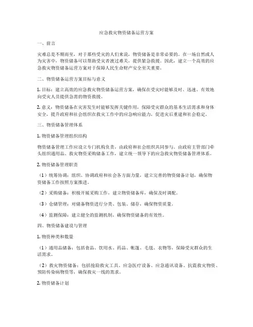 应急救灾物资储备运营方案