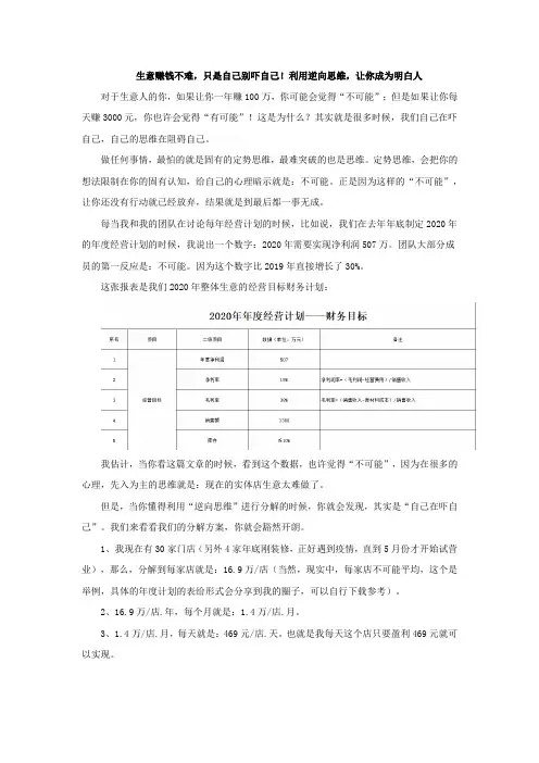 生意赚钱不难,只是自己别吓自己!利用逆向思维,让你成为明白人